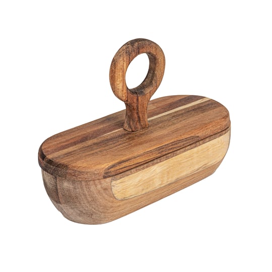 Hello Honey® 5" Acacia Wood Divided Container with Lid